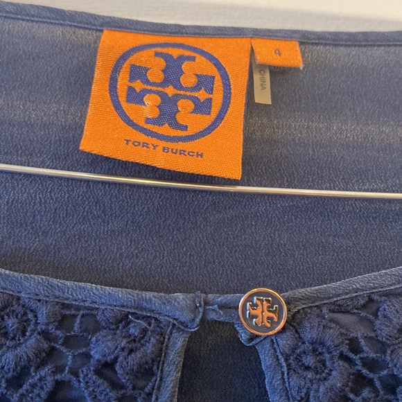 Authentic Tory Burch Long Sleeve Navy Blue Blouse with lace detail - size 4 - Picture 3 of 5